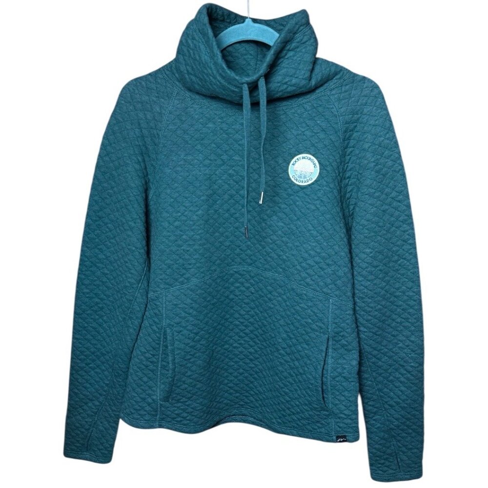 Quilt Green Outdoor Pullover Colorado Rocky Mountain Patch & Thumbholes Womens L